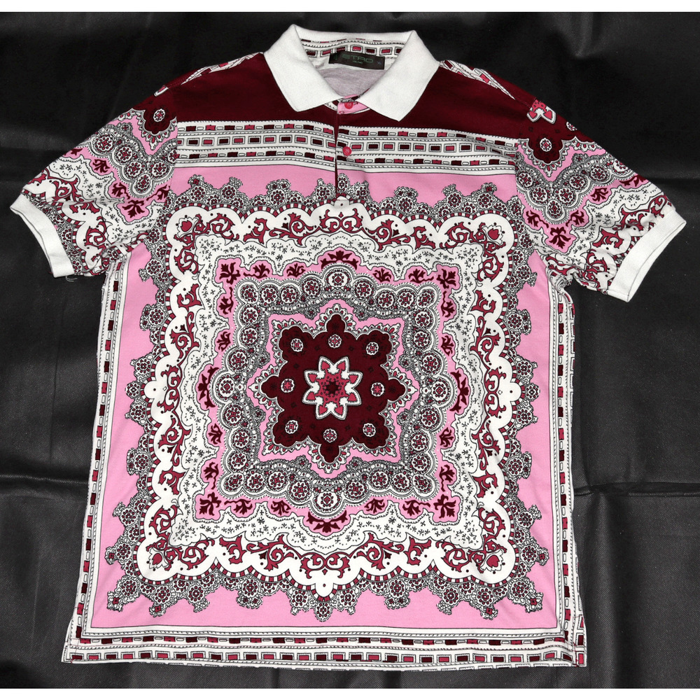 ETRO Milano Men's Short Sleeve All Over Medallion Pattern Polo Shirt Size XL